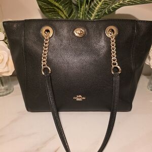 Coach Black Leather Tote Bag